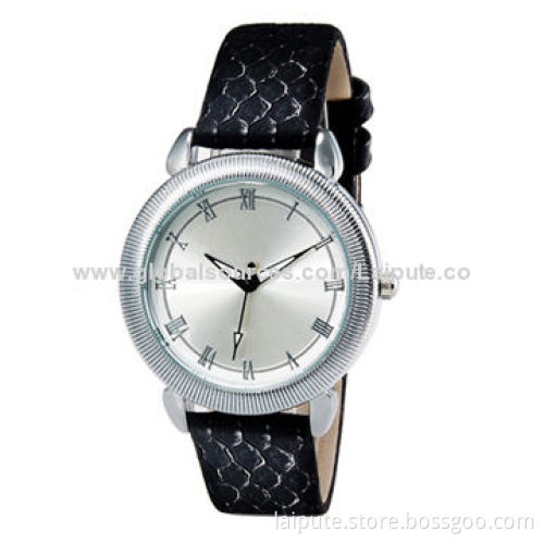Women's Round Analog Watch with Faux Leather Strap (Black)New